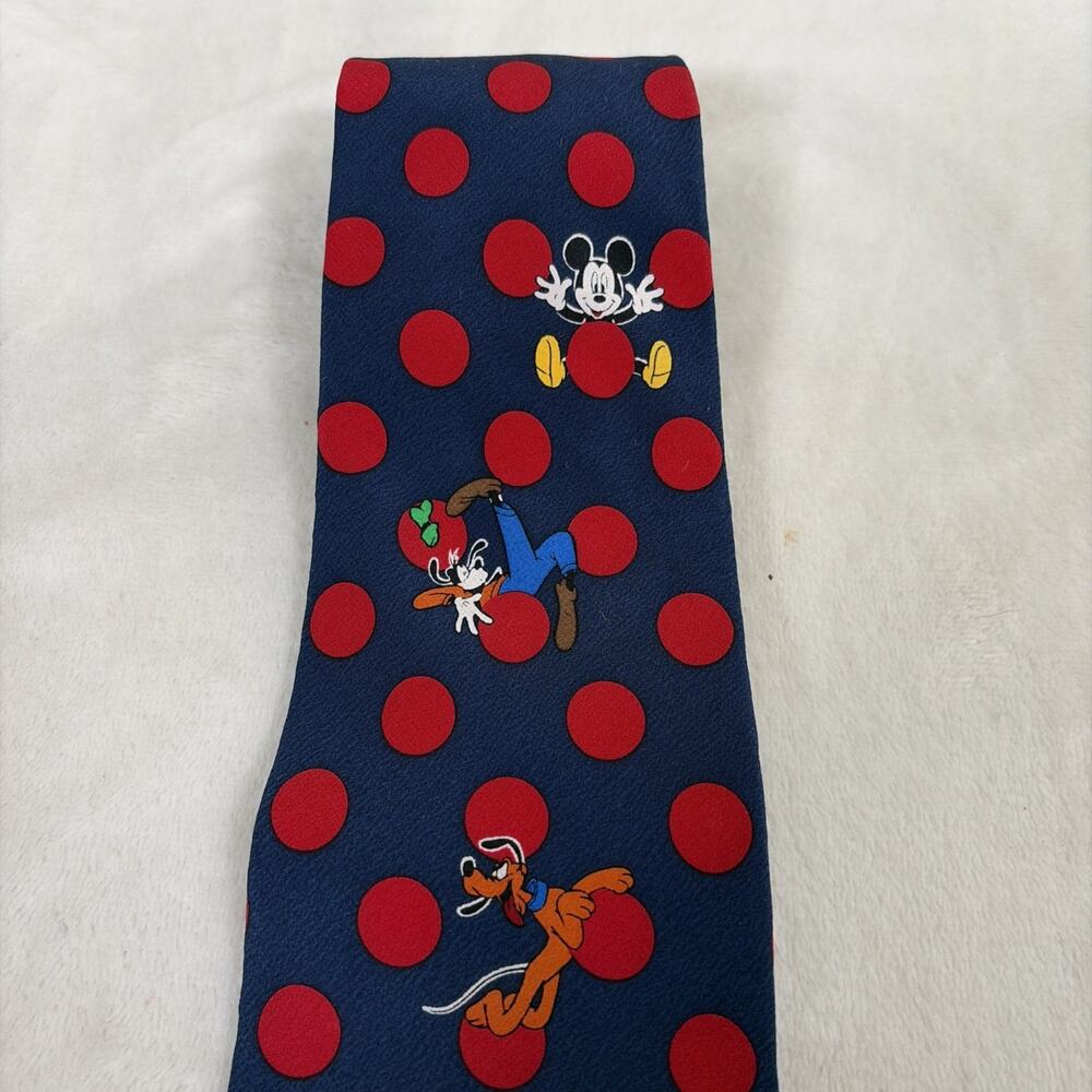 Disney Balancine Mickey Mouse Mens Tie Silk Woven Navy w/Red Polka Dots Charity - Picture 3 of 9